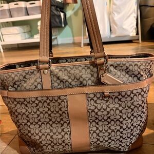 Coach Brown Signature Canvas Tote with Tan Trim